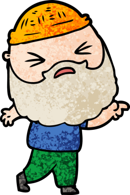 Bir insan tarafından çizilmiş sakallı bir çizgi film adamı.