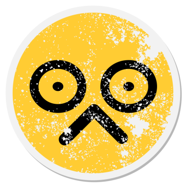 Bir insan tarafından çizilmiş şok olmuş bir yüz dairesel çıkartması.