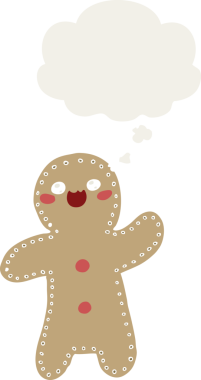 Düşünce baloncuklu zencefilli kurabiye adam bir insan tarafından çizilmiş.