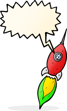 bir insan tarafından çizilmiş konuşma baloncuklu çizgi film uzay gemisi