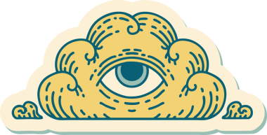 Her şeyi gören bir insan tarafından çizilmiş geleneksel bir dövme çıkartması.