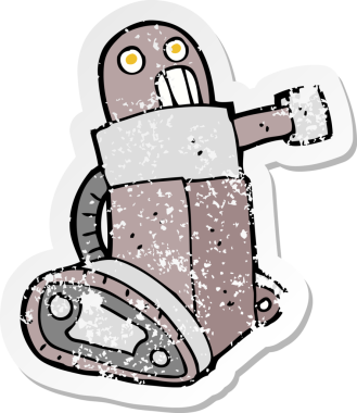 Bir insan tarafından çizilmiş karikatür tank robotunun gerilimli çıkartması.