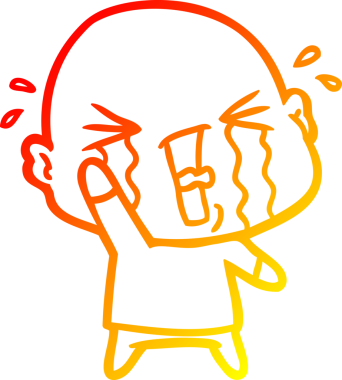 Bir insan tarafından çizilmiş, ağlayan kel bir adamın çizgi çizimi.