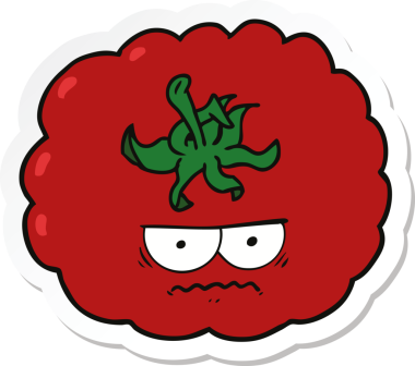 Bir insan tarafından çizilmiş kızgın domates etiketi.