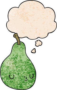 Bir insan tarafından çizilmiş grunge doku tarzında düşünce baloncuğu olan armut çizgi filmi.