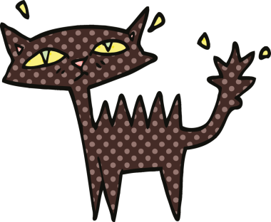 Çizgi roman tarzı cadılar bayramı kara kedisi bir insan tarafından çizilmiş.