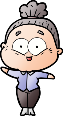 Bir insan tarafından çizilmiş mutlu yaşlı kadın çizgi filmi.