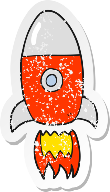 Bir insan tarafından çizilen uçan roketin gerilimli retro çıkartması