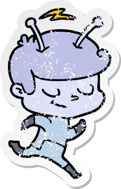 Bir insan tarafından çizilen dost canlısı bir uzay adamının sıkıntılı çıkartması.