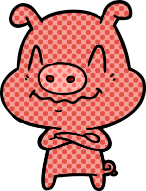 Bir insan tarafından çizilmiş sinirli çizgi film domuzu.