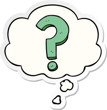 insan tarafından çizilmiş bir çıkartma olarak düşünce baloncuğu ile çizgi film soru işareti