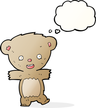 Bir insan tarafından çizilmiş düşünce balonlu oyuncak ayı.