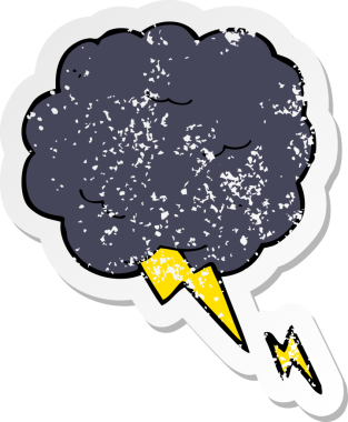 Bir insan tarafından çizilmiş bir karikatür gökgürültüsü sembolünün gerilemiş etiketi.