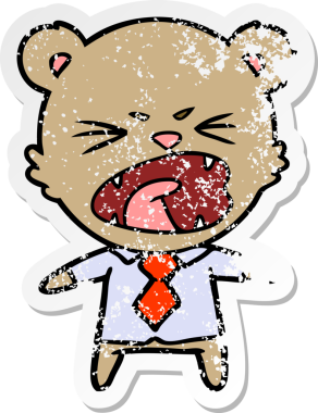 Bir insan tarafından çizilmiş kızgın çizgi film ayısının sıkıntılı çıkartması.