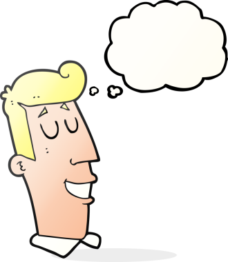 Bir insan tarafından çizilmiş serbest çizilmiş düşünce balonu çizgi filmi sırıtan adam.