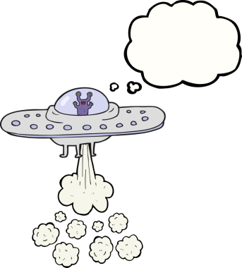 Bir insan tarafından çizilmiş serbest çizim balon karikatür uçan daire.