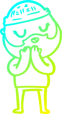 Bir insan tarafından çizilmiş sakallı bir çizgi film karakteri.