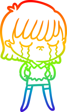 Gökkuşağı gradyan çizimi bir insan tarafından çizilmiş ağlayan bir çizgi kadın çizimi