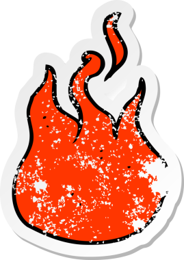 Bir insanın çizdiği çizgi film alev sembolünün gerilimli retro yapıştırması