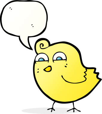 Bir insan tarafından çizilmiş konuşma baloncuklu komik kuş.