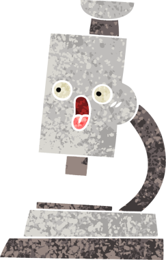 Bir insan tarafından çizilmiş mikroskobun retro illüstrasyon tarzı karikatürü