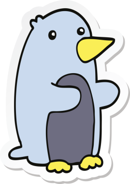 Bir insan tarafından çizilmiş karikatür pengueni çıkartması.