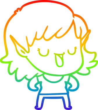 Gökkuşağı gradyan çizgi çizimi bir insan tarafından çizilmiş bir elf kızı