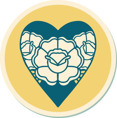 Geleneksel kalp stili dövme çıkartması ve bir insan tarafından çizilmiş çiçekler.