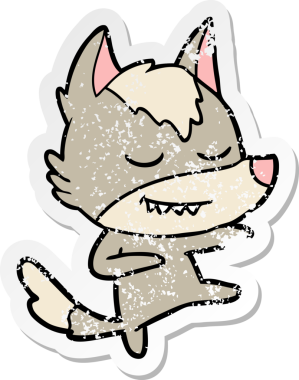 Bir insan tarafından çizilmiş dost canlısı bir kurt dansçının sıkıntılı çıkartması.