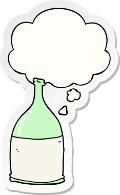 İnsan tarafından çizilmiş bir çıkartma olarak düşünce baloncuğu olan karikatür şişesi