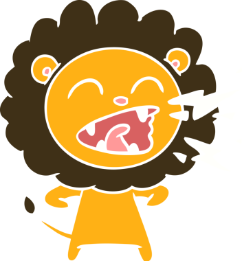 Düz renkli karikatür kükreyen aslan bir insan tarafından çizilmiş.