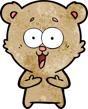 Bir insan tarafından çizilmiş gülen oyuncak ayı çizgi filmi.