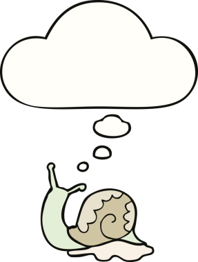 Bir insan tarafından çizilmiş düşünce balonlu çizgi film salyangozu.