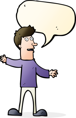 Bir insan tarafından çizilen konuşma baloncuğu ile bir adamı şaşırtan çizgi film.