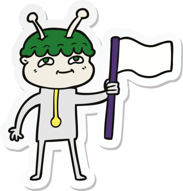 Bir insan tarafından çizilmiş dost canlısı bir uzay adamının çıkartması.