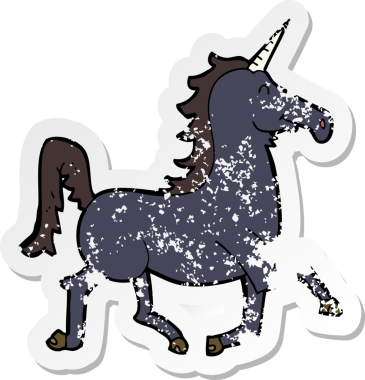 Bir insan tarafından çizilmiş bir tek boynuzlu atın gerilimli çıkartması.