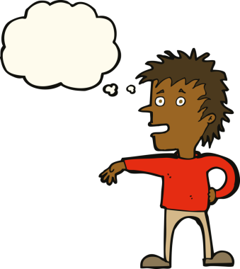 Çizgi filmci, bir insan tarafından çizilen düşünce baloncuğuyla umursamaz bir jest yapıyor.