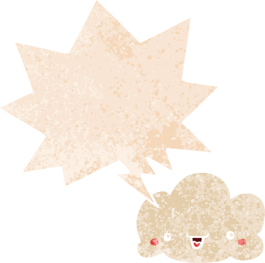 grunge 'da konuşma baloncuğu olan karikatür bulutu bir insan tarafından çizilmiş rahatsız edilmiş retro dokuma tarzı