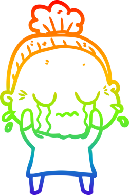 Gökkuşağı gradyan çizgi çizimi bir insan tarafından çizilmiş ağlayan yaşlı bir kadın