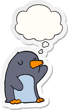 Düşünce baloncuğu insan tarafından çizilmiş bir çıkartma olan penguen çizgi filmi.