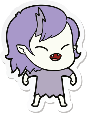 Bir insan tarafından çizilmiş, gülen vampir bir kızın çıkartması.