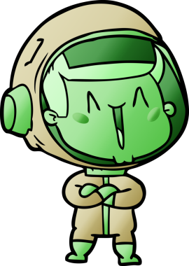 Bir insan tarafından çizilmiş mutlu astronot çizgi filmi.