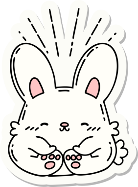 Bir insan tarafından çizilmiş mutlu tavşan dövmesi çıkartması.