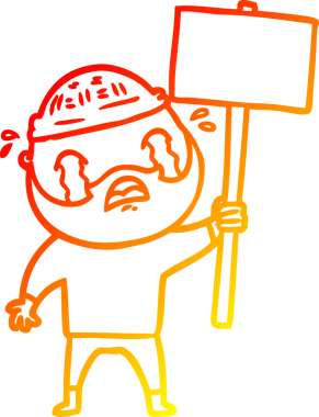 Bir insan tarafından çizilmiş, çizgi film karakteri sakallı protestocunun sıcak çizgi çizimi.