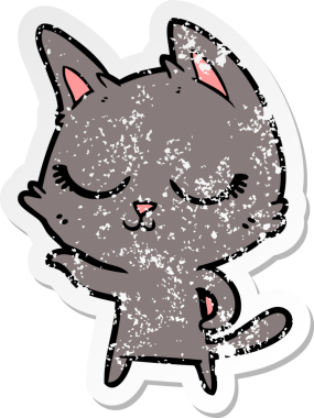 Bir insan tarafından çizilmiş sakin bir çizgi film kedisinin sıkıntılı çıkartması.