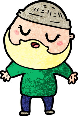 Bir insan tarafından çizilmiş sakallı bir çizgi film adamı.