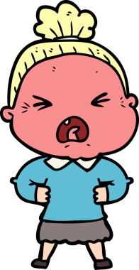 Bir insan tarafından çizilmiş kızgın yaşlı kadın çizgi filmi.