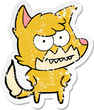 Bir insan tarafından çizilmiş sırıtan tilki çizgi filminin sıkıntılı çıkartması.