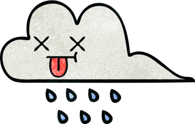 Bir insan tarafından çizilmiş yağmur bulutunun retro grunge desen karikatürü