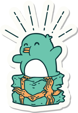 Bir insan tarafından çizilmiş dövme stili penguen etiketi.